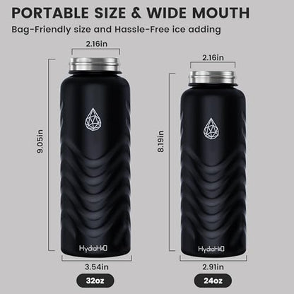 24oz Stainless Steel Insulated Water Bottle, 48H Cold & 24H Hot, Leak-Proof Wide Mouth Lids (Straw & Spout), BPA-Free Bottles, Mens Water Bottle for Gym, Hiking, Travel - Black - color: Black, size: 24 Ounces