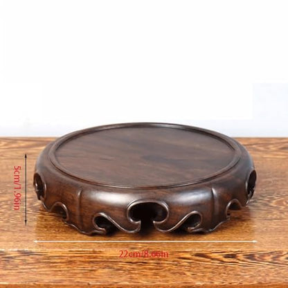 LUNIZ Vase Bonsai Solid Wood Round Solid Base Vase Fish Tank Crafts Buddha Statue Ceramic Incense Burner Solid Wood Bottom Pad Display Stand Base