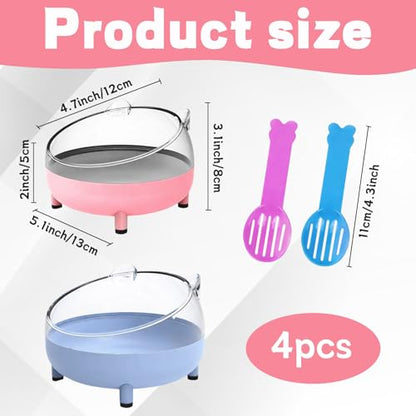 2PCS 6.5 Inch Hamster Sand Bath Container,Sand Bath for Hamsters,Large Sandbox Toilet Gerbil Batheoom,2 Plastic Sand Shovels for Small Pet Cleaning and Grooming