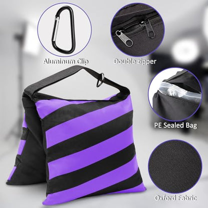 4 Packs Purple Sandbag Weight Bags for Light Photography Video Equipment | Heavy Duty Saddlebags for Backdrop Stand, Photo Tripod, Canopy, Pop up Tent, Umbrella Base, Fishing Chair, Picnic Table - color: Purple