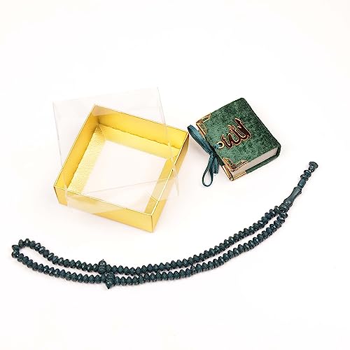 BABY SHOWER CHOCOLATE Set of 10 Islam Quran Tasbeeh Islamic Set | Holy Quran Prayer Beads Gift Box Favor (Green) - color: Green