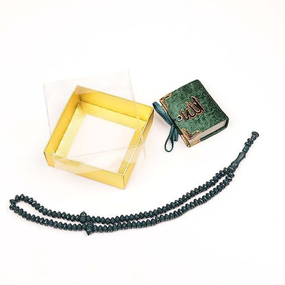 BABY SHOWER CHOCOLATE Set of 10 Islam Quran Tasbeeh Islamic Set | Holy Quran Prayer Beads Gift Box Favor (Green) - color: Green