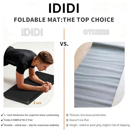 Foldable Exercise Pad Extra Thick 1.2" x 14" x 24" | POE Non-Toxic Multi-Functional Knee & Elbow Cushion for Push Up, Yoga, Pilates, Home & Gym Use for Adults & Kids - color: Black+Gray