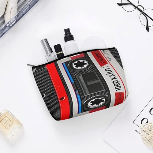 Red Tape Cassette Label Makeup Bag, Travel Toiletry Organizer, Cosmetic Pouch for Women, Birthday Presents for Mom Girls Women Sisters - color: Red Tape Cassette Label
