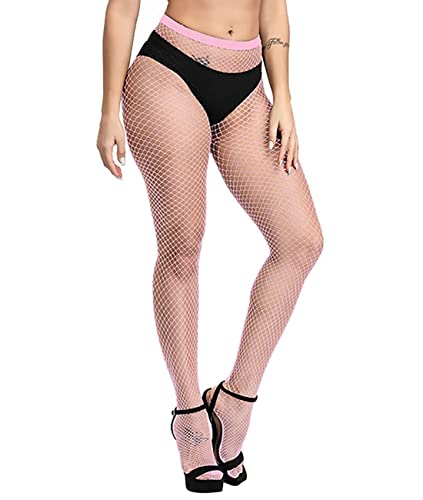 E-Laurels Womens High Waist Patterned Fishnet Tights Suspenders Pantyhose Thigh High Stockings Black - color: Pink M Hole