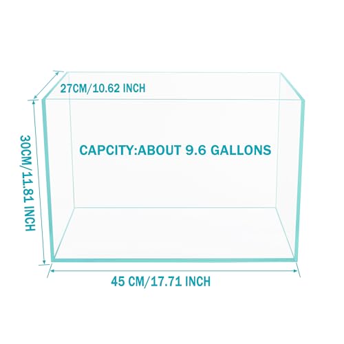 Ultra Clear Rimless Low Iron Glass Cubic Aquarium Tank (9.6Gal W17.72×D10.63×H11.81 inch(45x27x30cm)) 6mm Thickness Include Black Leveling Mat - size: W17.72 × D10.63 × H11.81 inch