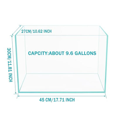 Ultra Clear Rimless Low Iron Glass Cubic Aquarium Tank (9.6Gal W17.72×D10.63×H11.81 inch(45x27x30cm)) 6mm Thickness Include Black Leveling Mat - size: W17.72 × D10.63 × H11.81 inch