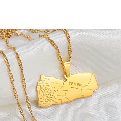 SHOUJIQQ Yemen Map with City Name Pendant Necklace - Men Women Charm Ethnic Hip Hop Country Necklace Choker Jewelry Clavicle - color: Yellow