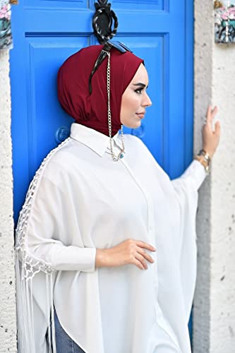 para life Snap Hijab for Women, Breathable Instant Hijabs|Standard Size Stretchable Cotton Sandy|Jersey Undercap - color: Burgundy