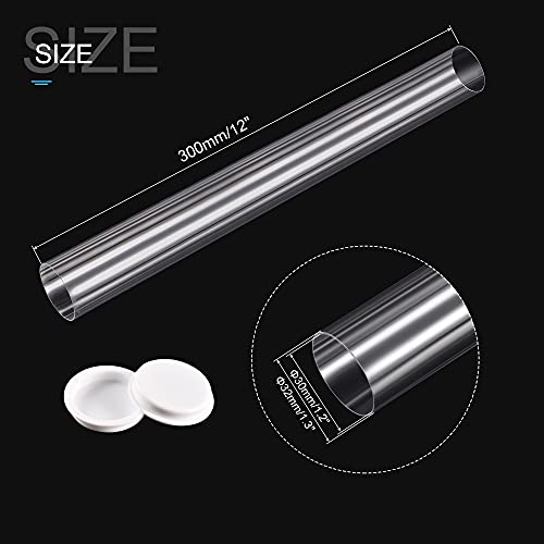 MECCANIXITY Clear Storage Tube Small Plastic Round Tubing with Caps Rigid Bottle Container 30x32x300mm/12 Inch for Item Stored - size: 30x32x300mm