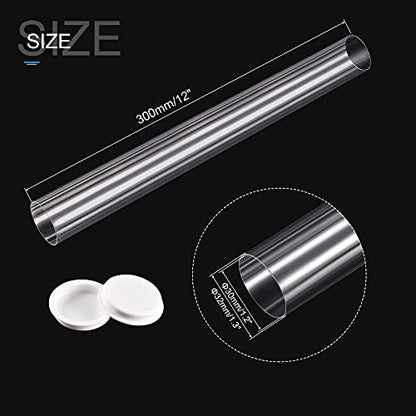 MECCANIXITY Clear Storage Tube Small Plastic Round Tubing with Caps Rigid Bottle Container 30x32x300mm/12 Inch for Item Stored - size: 30x32x300mm