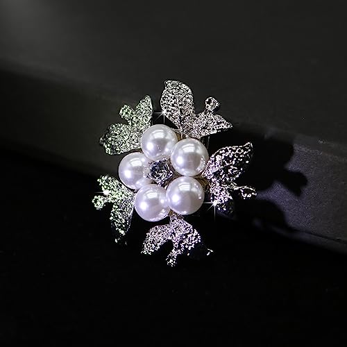 Crystal Pearl Flower Brooches Pins Fashion Beautiful Created Rhinestone Floral Brooch Good Idea for Party Dance Wedding Banquet for Elegant Women Girl - color: Silver Pearl Flower