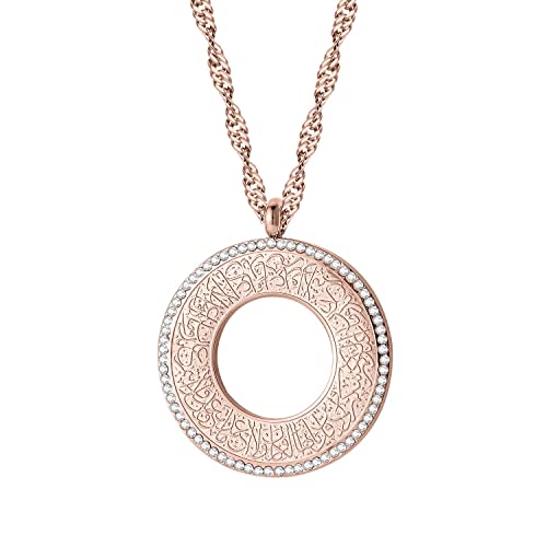 Qitian Islamic Jewelry Gifts for Women Muslim Pendant Gold Allah Arabic Necklaces Ayatul Kursi Necklace Islam Eid Ramadan Gifts - color: B-Rose Gold