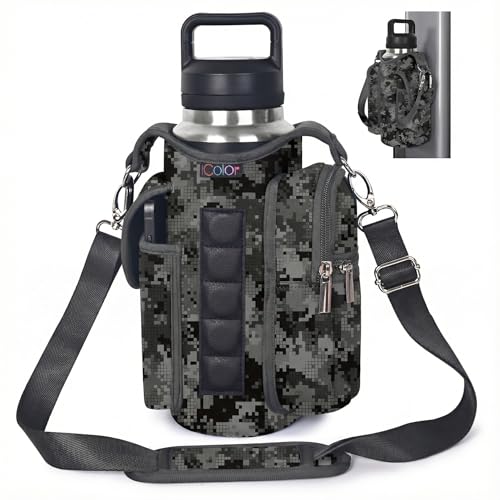 icolor Magnetic Gym Bag Water Bottle Carrier Holder with Phone Pockets & Shoulder Strap,Gym Magnetic Bag 5 Built-in Magnets Gym Accessories Organizer Sling Bottle Bag Pouch Sleeve - color: Camouflage