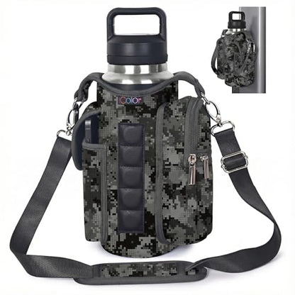icolor Magnetic Gym Bag Water Bottle Carrier Holder with Phone Pockets & Shoulder Strap,Gym Magnetic Bag 5 Built-in Magnets Gym Accessories Organizer Sling Bottle Bag Pouch Sleeve - color: Camouflage
