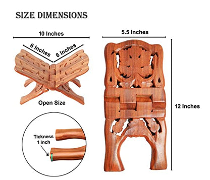 Sheesham Wooden Hand Carved Holy Book Stand – 12 Inch Rehal for Quran, Bible, Gita, Ramayana & Guru Granth Sahib | Foldable Religious Book Holder for Reading (LF03)