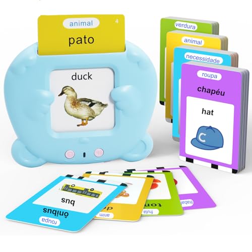 MAYAPHILOS 224 Words Brazil Portuguese and English Talking Flash Cards for Toddlers, Autism Sensory Toys, Portuguese Language Learning Educational Montessori Speech Therapy Toys Gifts for Kids - size: 224 Words Portuguese and English
