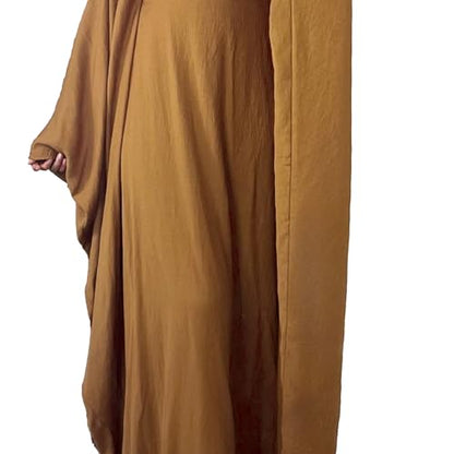 Abaya 무슬림 여성용 드레스 배트윙 슬리브 루즈핏 맥시 겸손한 이슬람 의류 히잡 스카프 포함 기도 드레스 - color: 카키