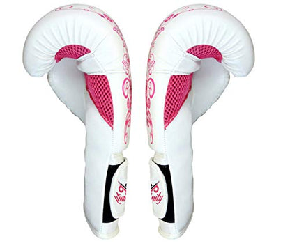 Womens Boxing Gloves Kids MMA Training Ladies Punching Mitts Girls Childrens - color: White Flower Boxing Gloves, size: 16Oz