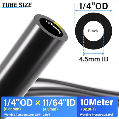 TAILONZ PNEUMATIC Black DOT Air Line 1/4 Inch OD PA12 Nylon Air Tubing Kit, Push to Connect Fittings Pipe Hose Air Line Tubing,Compression Fitting Kit 10 Meter 32.8ft - color: Black-Nylon(PA12), size: 1/4'' OD/32.8ft/10m