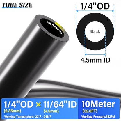 TAILONZ PNEUMATIC Black DOT Air Line 1/4 Inch OD PA12 Nylon Air Tubing Kit, Push to Connect Fittings Pipe Hose Air Line Tubing,Compression Fitting Kit 10 Meter 32.8ft - color: Black-Nylon(PA12), size: 1/4'' OD/32.8ft/10m