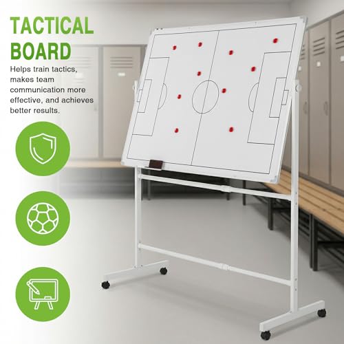 Generic Soccer Coaching Board 360 Degree Reversible Height Adjustable Whiteboard with Wheels Double-Sided Dry Erase Board with Magnets Pen & Eraser for Teaching Training - color: Football