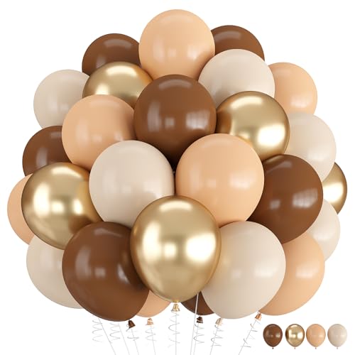 Balloons Brown and Gold, 60 Packs 12 Inch Retro Brown Cream Beige Balloon Sand White Neutral Balloons Metallic Gold Balloon for Bear Birthday Baby Shower Boho Wedding Decorations - color: Brown Gold