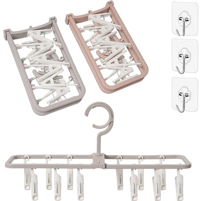 Foshine Clothes Drying Racks 2 Pack Small Folding Portable Underwear Hangers with 12 Clips 360° Rotatable Hook for Socks Drying Towels Bras Baby Clothes Gloves Plast 3 pcs Traceless Hook. - color: Gray,pink-2 Pack