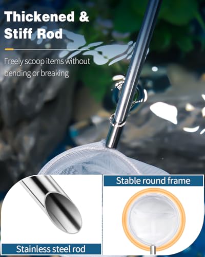 Pawfly Soft Round Aquarium Net, 2 Inch Shrimp Net with Extendable Stainless Steel Handle for Baby Fish, Food Residue Debris - color: Blue Round, size: 2 Inch