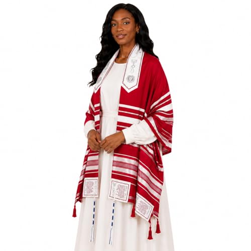 The Holy Promise Messianic Prayer Shawl-72 x22 Christian Tallit with Biblical Verses-Includes Carrying Bag - color: Red