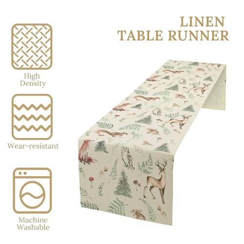 Rustic Woodland Kids Table Runner, Cute Forest Animals, Country Lodge Cabin Wild Animal Bear Deer Fox Wolf Set, 13X36 Inch - color: Camouflage-4, size: 13x36 Inch