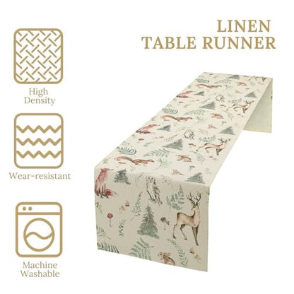 Rustic Woodland Kids Table Runner, Cute Forest Animals, Country Lodge Cabin Wild Animal Bear Deer Fox Wolf Set, 13X36 Inch - color: Camouflage-4, size: 13x36 Inch