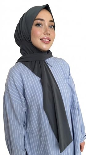 Instant Hijab Scarf for Women – Soft, No-Iron, No-Pins, Ready-to-Wear Hijab – Stretchy & Lightweight Polyester Fabric - color: C10 Antrasite