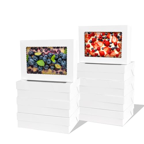 16pcs 14x10x4 inch Cake Boxes with Window，White Rectangle Sheet Large Bakery Boxes for Pastry Dessert Cake, Cupcakes Donuts Cookies Pie Treat Packaging - color: White, size: 14*10*4inch/16pcs