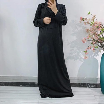 Hooded Muslim Hijab Dress For Women Full Cover Prayer Garment Long Ramadan Modest Maxi Gown - color: White