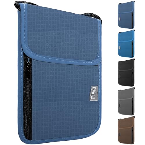 Travel Neck Wallet with RFID Blocking – Passport Holder Organizer Neck Pouch – Portable Easy to Conceal Travel Pouch (Dark Blue) - color: Dark Blue