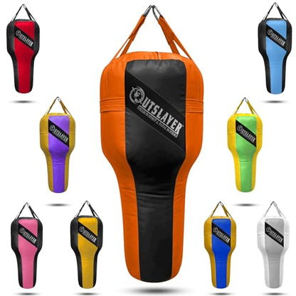Outslayer Angle Uppercut Heavy Punching Bag for Boxing & MMA - Customizable Colors, Optional D-Ring, Unfilled/Soft Filled Choices - Made in USA - color: Black/Orange, style: FIlled WITH Bottom D-Ring