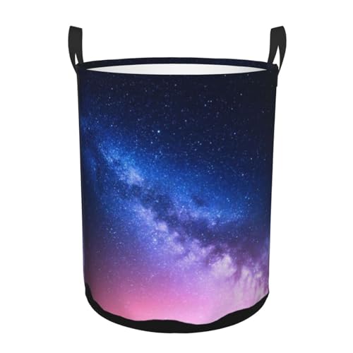 Night Galaxy Pink Light Mountains Laundry Hamper with Durable Handle Waterproof Foldable Laundry Basket Circular Storage Box Dirty Clothes Organizer for Kids Boys Girls Nursery - color: Night Galaxy Pink Light Mountains, size: Small