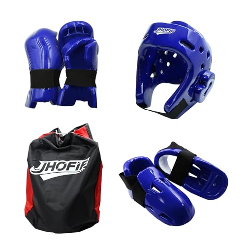 Martial Arts Karate Protective Sparring Gear Package Deal/Gift Adjustable Adult & Youth Headgear, Gloves & Kicks for MMA, Taekwondo, Boxing Training - color: Blue, size: X-Large