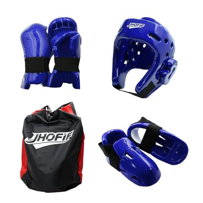 Martial Arts Karate Protective Sparring Gear Package Deal/Gift Adjustable Adult & Youth Headgear, Gloves & Kicks for MMA, Taekwondo, Boxing Training - color: Blue, size: Medium