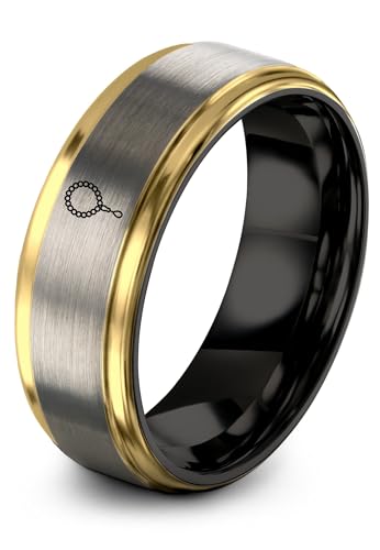 Tasbih Prayer Beads Ring - Gift for Muslim - Tungsten Carbide - Band - Black Yellow Gold Silver - Flat Dome Bevel - Men Women - Personalized Custom Engraving - 8mm - Anniversary Engagement Wedding - color: 15 - Yellow Gold Black Grey Tungsten