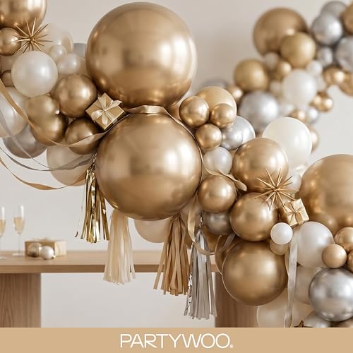 PartyWoo 메탈릭 골드 풍선 128피스 다양한 사이즈 45.7cm(18인치), 30.5cm(12인치), 25.4cm(10인치), 12.7cm(5인치) 크롬 골드 풍선 아치 키트 화환 생일 졸업 베이비 샤워 웨딩 처녀 파티 장식 골드-G127 - color: 골드-g127