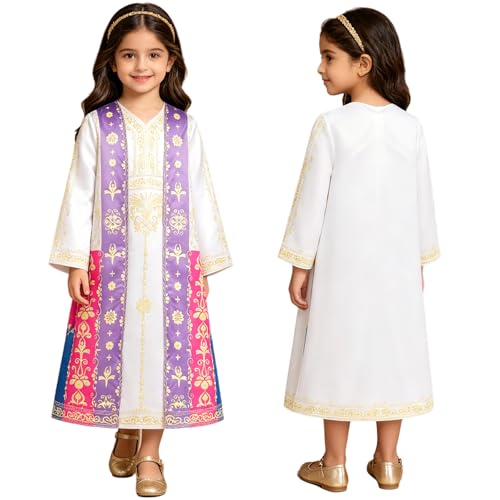 Girls Two Piece Outfit Embroidered Muslim Dress Robe Dresses Dubai Outfits Maxi Islamic Set for Party - size: 3-4T