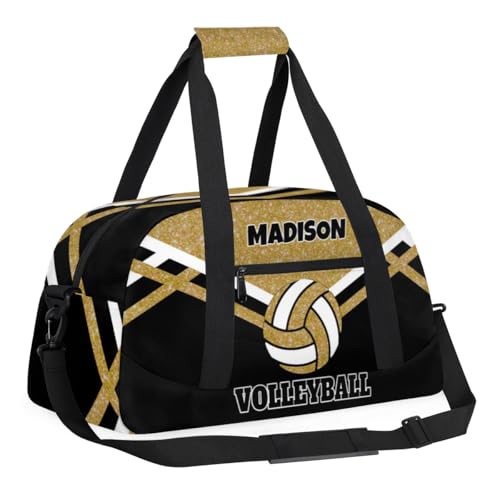 Custom Sport Volleyball Bag, Personalized Duffle Bag with Name Overnight Bag Toddler Gym Duffle Bag for Travel Weekend Sleepover Bag, Olive Yellow Glitters with Black - color: Olive Yellow