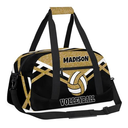 Custom Sport Volleyball Bag, Personalized Duffle Bag with Name Overnight Bag Toddler Gym Duffle Bag for Travel Weekend Sleepover Bag, Olive Yellow Glitters with Black - color: Olive Yellow