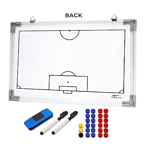 AGORA 18"x12" Two Sided, Dry-Erase Magnetic Soccer Coach Whiteboard - Includes 27 Magnets, 2 Dry Erase Markers, and 1 Large Eraser