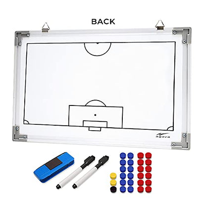 AGORA 18"x12" Two Sided, Dry-Erase Magnetic Soccer Coach Whiteboard - Includes 27 Magnets, 2 Dry Erase Markers, and 1 Large Eraser