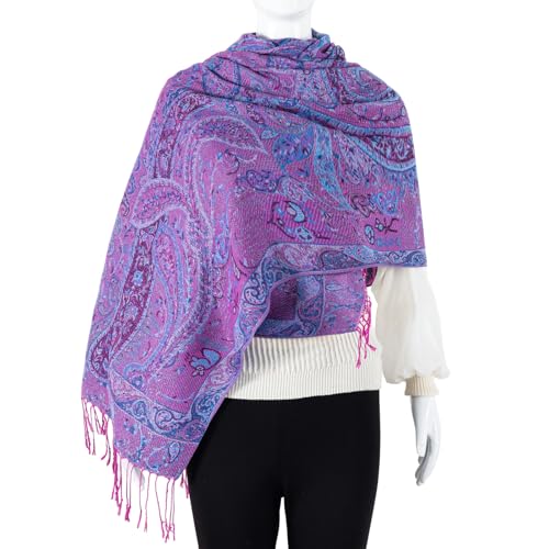 TUSHUSTY Pashmina Feel Shawls Wraps Rave Scarf for Women Soft Silky Reversible Men Scarves Hijab - color: Deep Purple Blue
