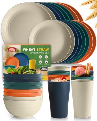 Teivio 32-Piece Plates and Bowls Sets for 8,Colorful Kitche Dinnerware Sets - color: Colorful
