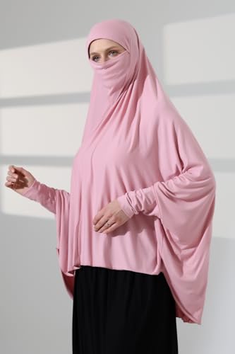 ihvan online, Women Muslim Hijab Cover, Islamic Khimar, Long Salah Clothes. Prayer Hijab for Women - color: Pink